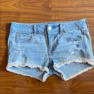 AE Distressed Lace Trim Shortie Jean Shorts